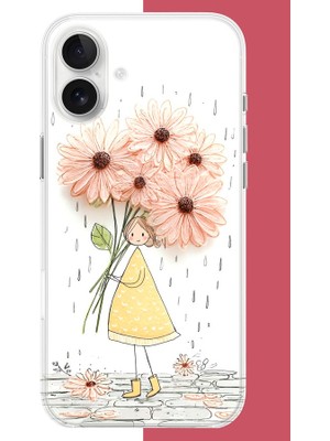 Aksesuarist iPhone 17 Uyumlu Yağmur Altında Çiçekler Baskılı Silikon Kılıf