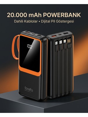 Toyigoo 1. Çoklu Çıkışlı 20000 Mah Powerbank Entegre Kablolu Dijital Ekranlı Taşınabilir Şarj Ciha