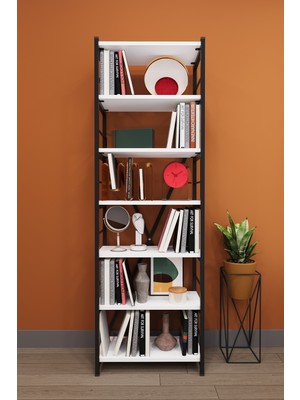 Asra Trend Modern 6 Raflı Metal Kitaplık Üçlü Ayrılabilir Modül Dekoratif Çok Amaçlı Kitaplık METALK01