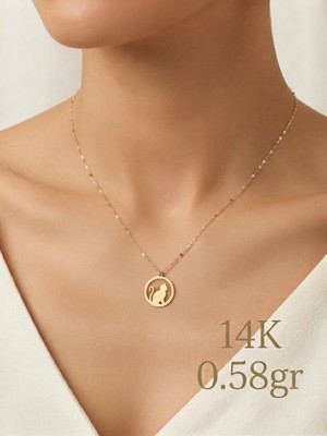 Papatya Silver Orjinal 14 Ayar Sertifikalı Altın Minimalist Aynalı Ezme Zincir Kedi Kolye