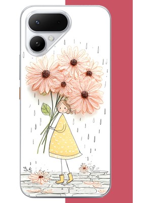 Aksesuarist Tecno Pova Curve 2 Uyumlu Yağmur Altında Çiçekler Baskılı Silikon Kılıf