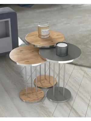 Treeandtech Riga Gümüş 3'lü Zigon Sehpa