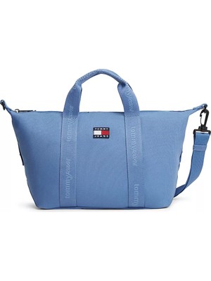 Tommy Hilfiger Kadın Ayarlanabilir ve Çıkarılabilir Omuz Askılı Fermuarlı Logo Desenli Mavi Çanta AW0AW19038-C4L
