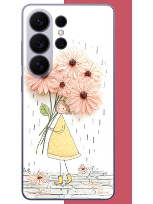 Aksesuarist Samsung Galaxy S26 Ultra Uyumlu Yağmur Altında Çiçekler Baskılı Silikon Kılıf