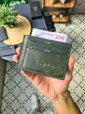 Visso 606 Hakiki Deri Isme Özel Para Bölmeli Erkek ve Kadın Deri Mini Kredi Kartlık Deri Cüzdan Çanta