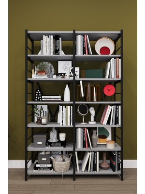 Asra Trend Modern 12 Raflı Metal Kitaplık Üçlü Ayrılabilir Modül Dekoratif Çok Amaçlı Kitaplık METALK02