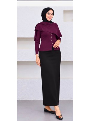 Cng Moda Scuba Kumaş Beli Lastikli Kalem Etek