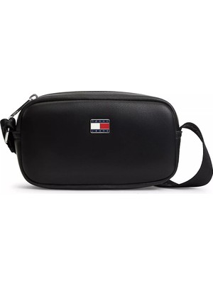 Tommy Hilfiger Kadın Ikonik Bayrak Logo Plakalı Ayaralanabilir Omuz Askılı Fermuarlı Siyah Çanta AW0AW19042-BDS