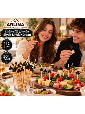 Arlina Home Kids Dekoratif Bambu Siyah Sinek Kürdan 12 cm 50'li Paket