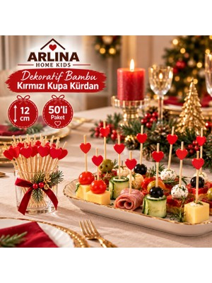 Arlina Home Kids Dekoratif Bambu Kırmızı Kupa Kürdan 12 cm 50'li Paket