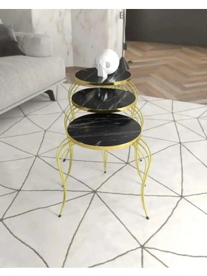 Treeandtech Sultan 3'lü Altın Tel Zigon Sehpa
