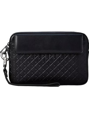 Calvin Klein Erkek Hakiki Deri Amblem Logo Desenli Bileklik Askılı Fermuarlı Siyah Çanta LV04D1369G-UB1
