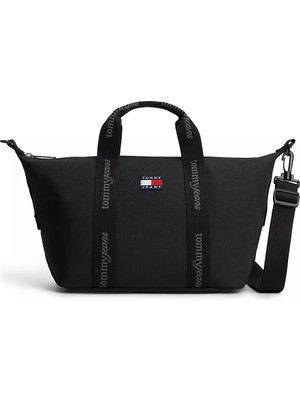 Tommy Hilfiger Kadın Ayarlanabilir ve Çıkarılabilir Omuz Askılı Fermuarlı Logo Desenli Siyah Çanta AW0AW19038-BDS