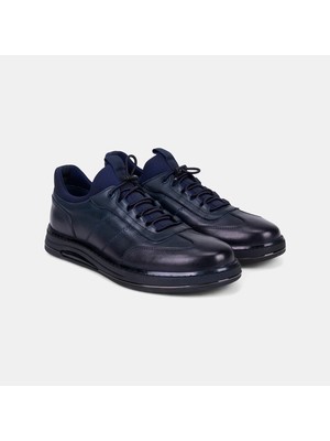 Erkek Lacivert Desacomfort Lastik Bağcıklı Günlük Deri Sneaker