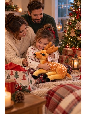 Nunu 20 cm Peluş Geyik Oyuncak Yumuşak Sevimli Yılbaşı Geyiği Dekoratif Uyku Arkadaşı Hediyelik Noel Dekor Oyuncağı