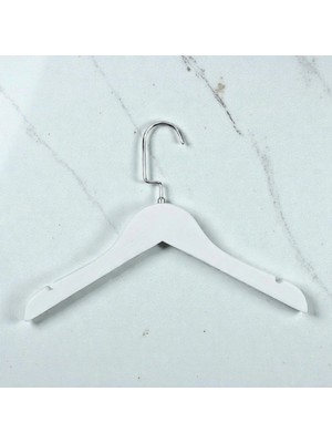 Duso Ahşap Çocuk ve Bebek Askısı 10 Adet 32 cm Metal Kancalı Elbise Gömlek Askısı Beyaz - Gümüş Kanca