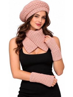 Uretti - Emine 9106 1737 Kadın El Örgüsü Bere Boyunluk Eldiven Takımı 3'lü Kışlık Akrilik Set