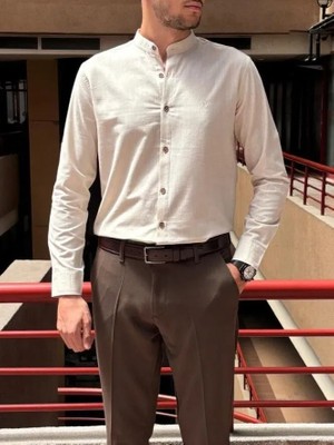 İnpool Erkek, Slim Fit, Dar Kesim, Hakim Yaka, Old Money Culture, Pamuklu, Keten Dokuma Gömlek 24INPG09