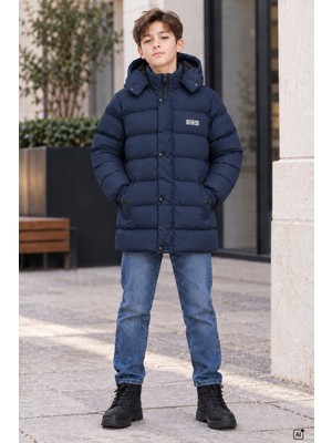 Cansın Mini Lacivert Erkek Çocuk Içi Kürklü Çıkarılabilir Kapüşonlu Çıtçıt Kapamalı Şişme Mont 24898