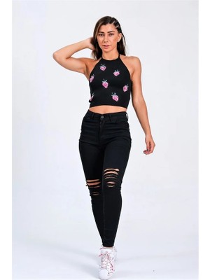 Ayessa Siyah Yırtık Detaylı Skinny Jeans
