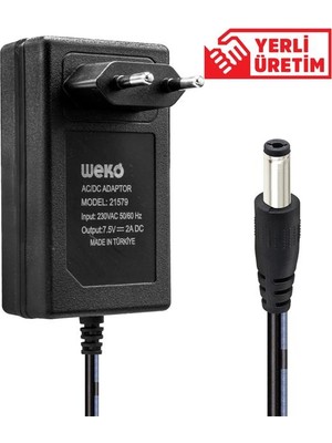 TKÇ Weko 7.5 Volt - 2 Amper 5.5*2.5 Uçlu Yerli Üretim Priz Tipi Adaptör Ab