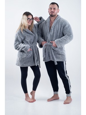 Rozet Tekstil Welsoft Polar Şalyaka Unisex Sabahlık Bornoz Kışlık Sıcak Peluş Renk Kırçıllı