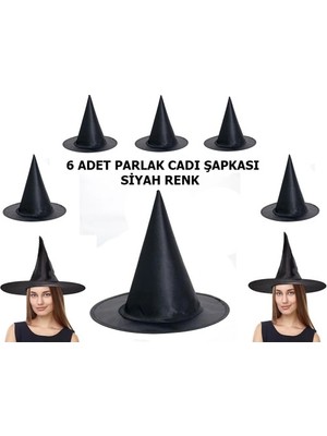 TKÇ Parlak Dralon Cadı Şapkası 6 Adet Yetişkin ve Çocuk Uyumlu Xml