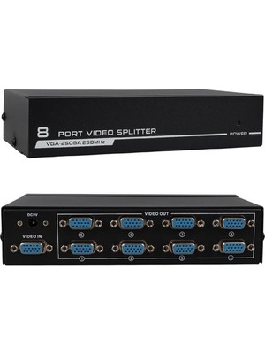 TKÇ VGA-2508A 250 Mhz 8 Port 1920X1440 Destekli VGA Video Splitter Dağıtıcı 9 V Adaptörlü Ab