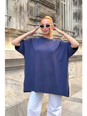 Ayessa Lacivert Oversize Triko Bluz