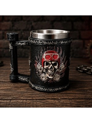 TKÇ Motorcu Tasarımlı Metal Kupa Bardak 13 cm Yükseklik Xml