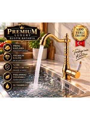 Yağız Su Armatürleri Premium Rustik Mutfak Eviye Bataryası Gold