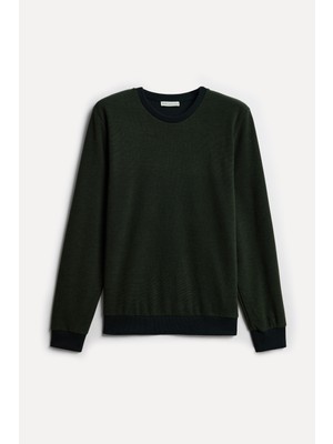 Mudo Erkek Haki Mulineli Bisiklet Yaka Sweatshirt