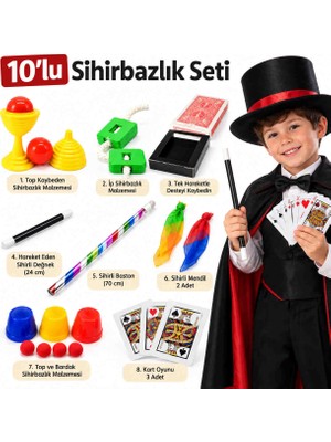 Melonika 10 Parçalı Çuk Sihirbazlık Seti – Sihirli Değnek, Baston ve Sihir Oyunları Clz