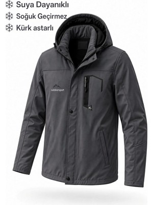 Oksit Tuc 2034 Içi Polar/kürk Astarlı Su Itici Termal Softshell Erkek Mont - Soğuk Geçirmez Spor Kaban Büyük Beden Erkek Mont