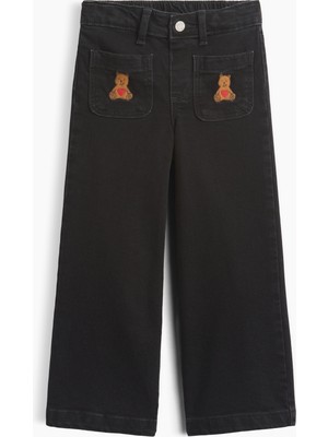 Gap Kız Bebek Siyah Işlemeli Wide-Leg Jean Pantolon