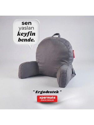 Xpermate Kolçaklı Okuma Yastığı Sırt Minderi TV İzleme Yastığı Bel Destek Ergonomik Fermuarlı Yastık Antrasit