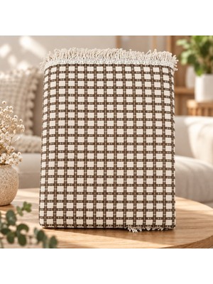 Mandaş Yeni Nesil Penyeli Buldan Pamuklu Kaymaz Koltuk Örtüsü (170X220) - Kreme Kahve