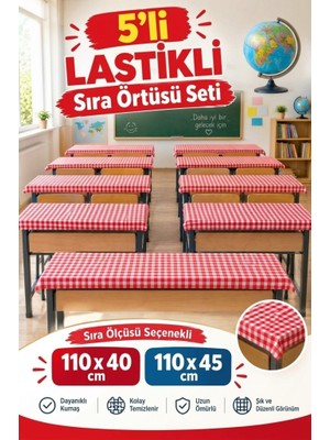 Altınpamuk 5 Adet Okul Sıra Örtüsü Lastikli Masa Örtüsü Leke Tutmaz Kumaş Kırmızı Pötikare Raşel
