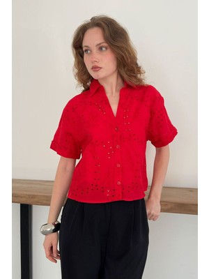 Very Moda Nakışlı Vual Gömlek | D2819