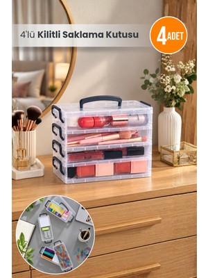 Orvila 4 Katlı Kapaklı Kilitli Çekmece Düzenleyici Organizer  Ofis Saklama Kutusu Maktaj Kutusu