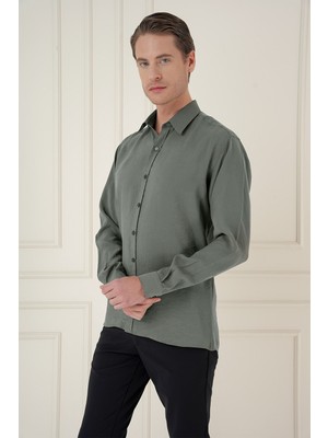 Efor Slim Fit %100 Modal Erkek Yaka Uzun Kol Haki Gömlek  GK 743