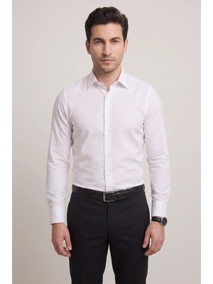 Efor Slim Fit İtalyan Yaka Pamuklu Düz Beyaz Gömlek GK 762