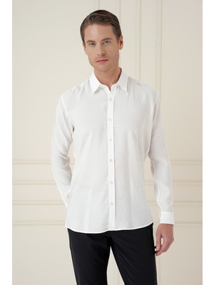 Efor Slim Fit %100 Modal Erkek Yaka Uzun Kol Beyaz Gömlek  GK 743