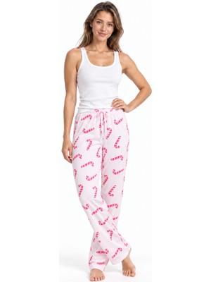 Fit Women Kadın Çizgili Bluz Desenli Askılı Beyaz Pijama Takımı