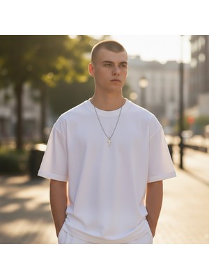Hedea Gümüş Renk Paslanmaz Çelik Haç Uçlu Top Zincirli Unisex Kolye