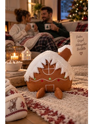 Nunu 25 cm Yılbaşı Ev Peluş Oyuncak Yumuşak Noel Evi Dekoru Dekoratif Peluş Yastık Hediyelik