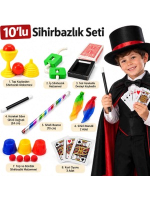 Magicool 10 Parçalı Çocuk Sihirbazlık Seti – Sihirli Değnek, Baston ve Sihir Oyunları