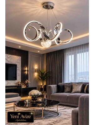Yeni Aydınlatma Geniş Kasa Çizgili Kuğu Krom Tek Top LED Avize