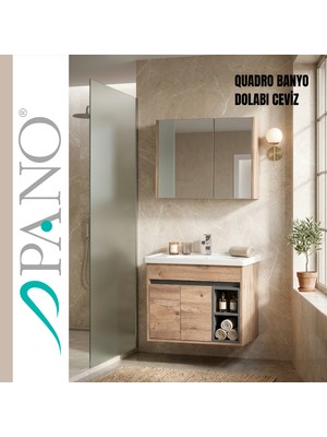 Pano Quadro Asma Banyo Dolabı 80 cm Ceviz