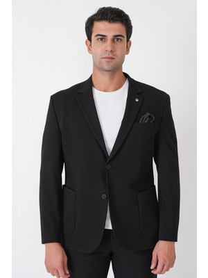 Efor Slim Fit Torba Cep Esnek Tencel Kumaş Siyah Ceket C 751